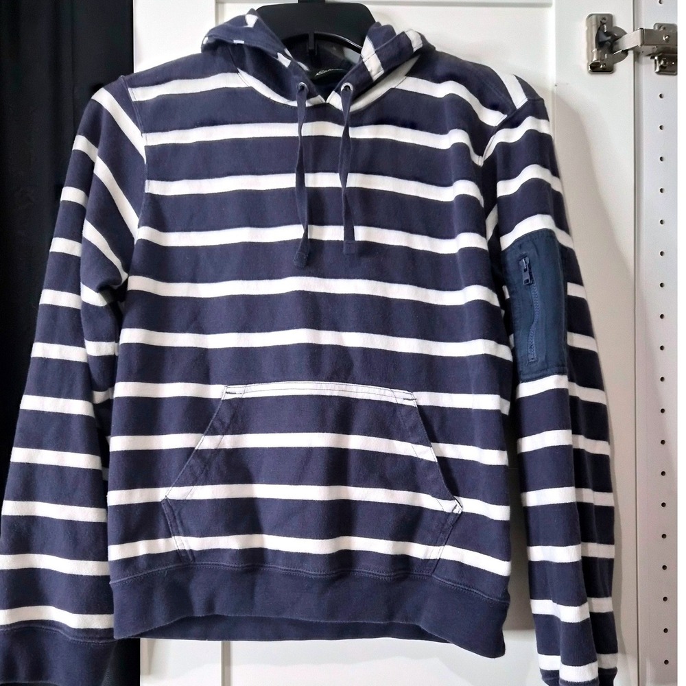Eddie‎ Bauer Womens Striped Hoodie Fleece Lined Pouch Pocket Casual Size S